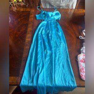 Hello Molly Satin Maxi Dress- Sky Blue